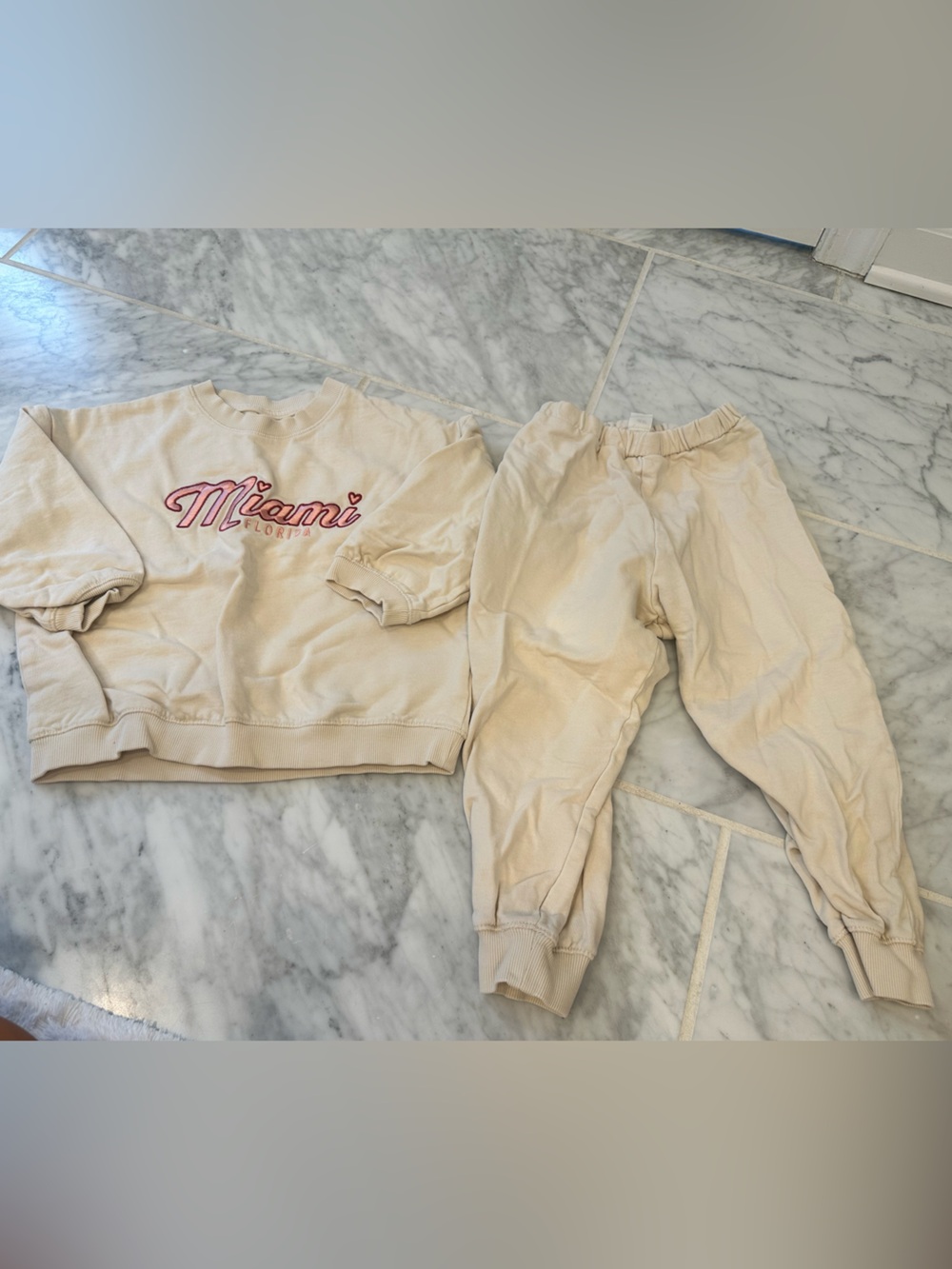 H&M Cream Miami Embroidered Sweatpants Set